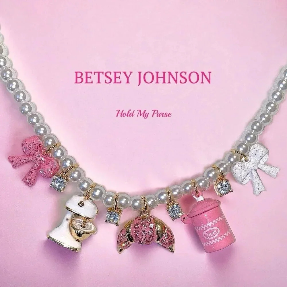 Betsey Johnson Baby Cakes Faux Pearl Rhinestone Baking Charm Necklace NIB